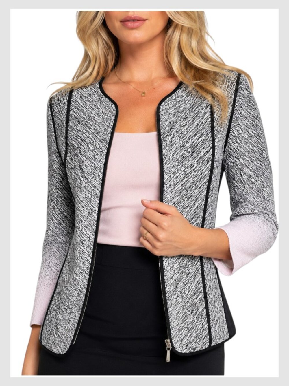 Joseph Ribkoff Zip Jacket Black Pink Jacquard Textured M 8